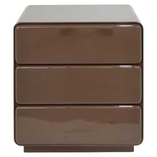 Barna fényes 3 fiókos éjjeliszekrény – modern minimalista design tárolóbútor