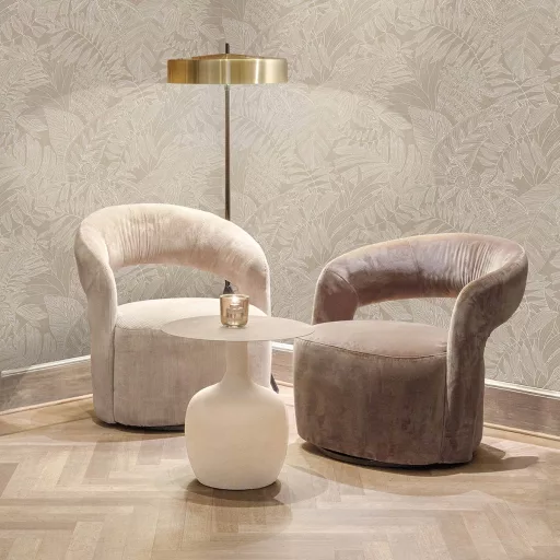 Exkluzív, trópusi mintás design tapéta finom  részletekkel,taupe árnylatban 10mx 0,7m