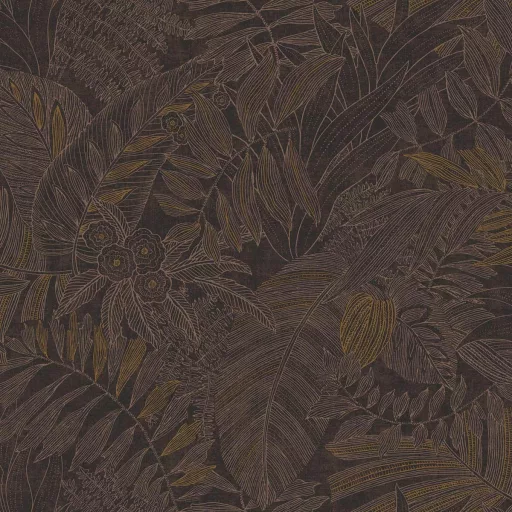 Exkluzív, trópusi mintás design tapéta finom  részletekkel, barna-bronz árnylatban 10mx 0,7m