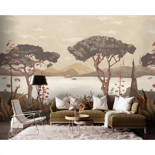 Naplementés panorámás tájkép tapéta – luxus falpanel nappaliba