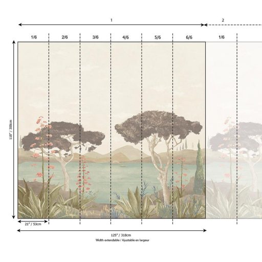 Pasztell panorámás tájkép tapéta – festményszerű design nappaliba