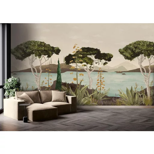 Panorámás tájkép tapéta – mediterrán hangulatú design nappaliba